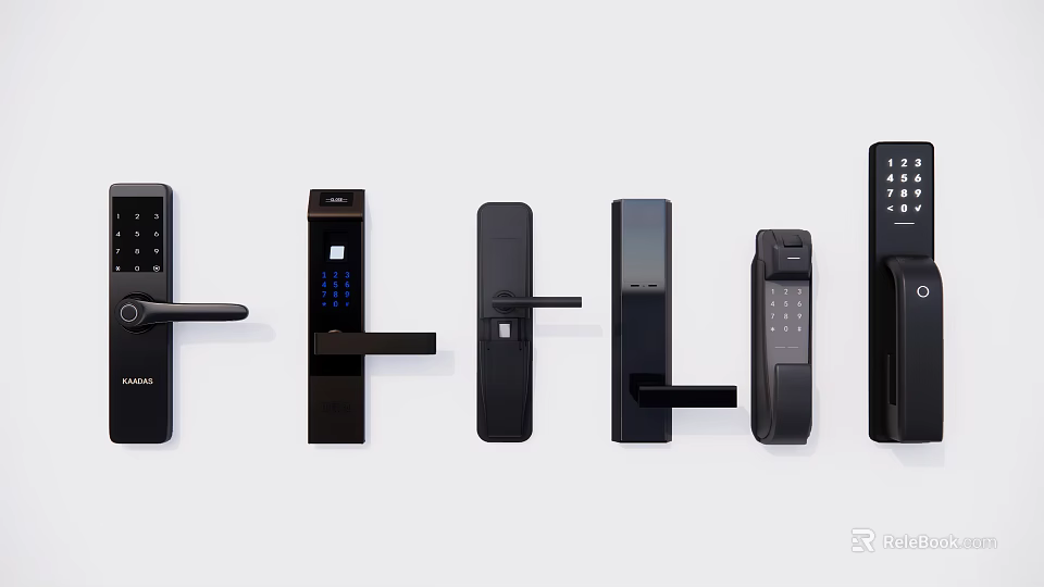 Modern Black Smart Electronic Door Handles Different Styles For Home Security 3d model 