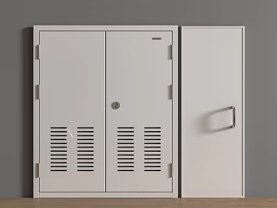 White Storage Cabinet With Double Door Single Door Ventilation Grilles And Metal Handle 3d model
