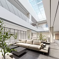 Modern Lobby Interior Design With Green Tree People Benches And Wooden Accents
