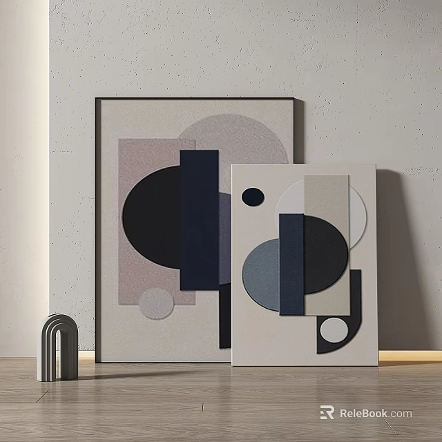 Abstract Geometric Wall Art with Neutral Tones and Modern Decor Accents 3d model