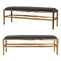 Modern Gold Metal Frame Bench With Dark Upholstered Seat For Living Room Decor