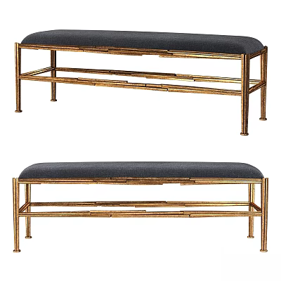 Modern Gold Metal Frame Bench With Dark Upholstered Seat For Living Room Decor 3d model
