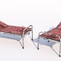 Two Rustic Single Beds With Metal Frames And Red Mattresses