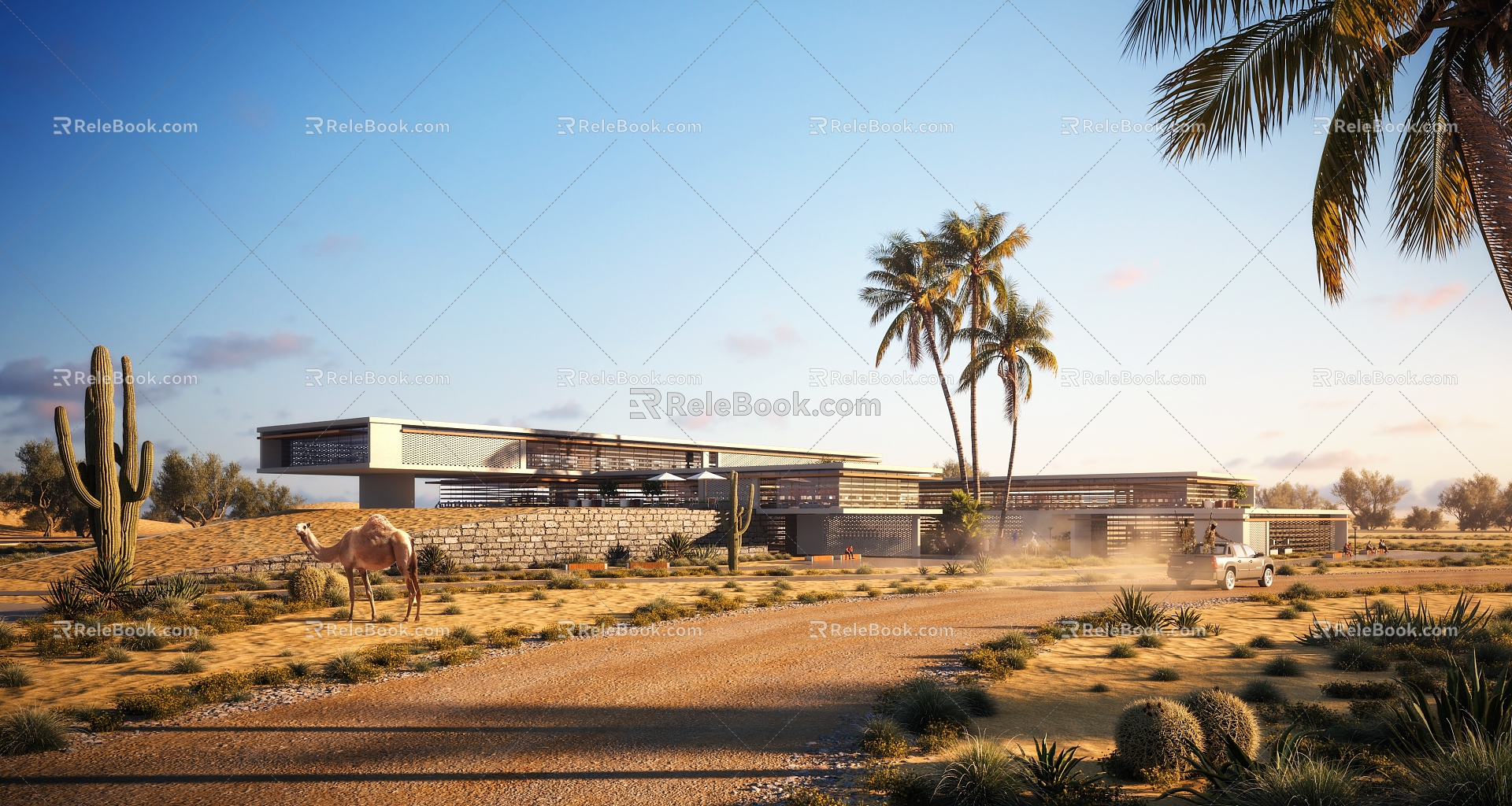 Club Office Two-floor School Desert Perspective 3d model