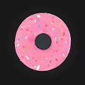 Delicious Pink Glazed Donut With Colorful Sprinkles On Black Background
