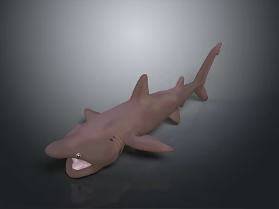 Light Brown 3D Modeled Shark with Open Mouth and Distinct Fins on Smooth Dark Background 3d model