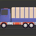 Blue And Beige Toy Truck With Red Accents And Cargo Area