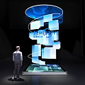 Futuristic Spiral Blue Illuminated Photo Spot With Cubes And Glowing Platform
