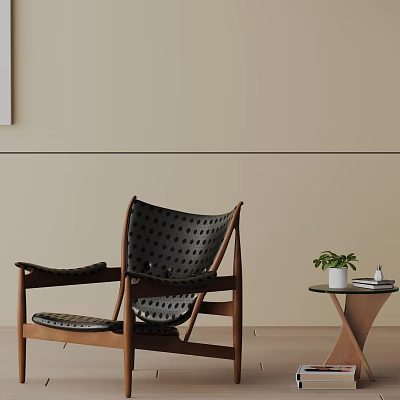 Modern Accent Chair With Wooden Frame Perforated Seat And Backrest In Minimalist Interior 3d model