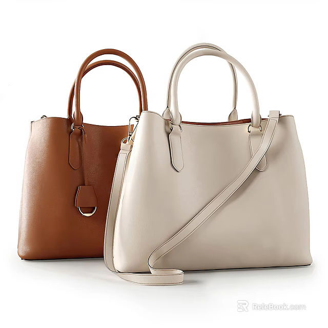 Two Leather Handbags in Brown and Beige with Top Handles and Shoulder Straps 3d model 