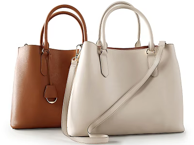 Two Leather Handbags in Brown and Beige with Top Handles and Shoulder Straps 3d model