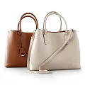 Two Leather Handbags in Brown and Beige with Top Handles and Shoulder Straps