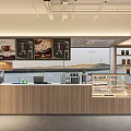 Modern Coffee Shop Interior Design With Wooden Counter Menu Board And Pastry
