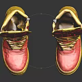 Red And Yellow High Top Shoes With Stylish Laces And Fashionable Design