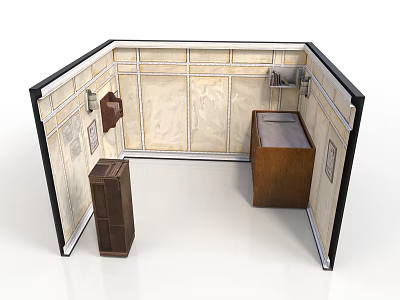 Functional Room Interior With Wooden Cabinet Countertop Wall Decor And Storage 3d model