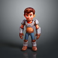 Cartoon Style 3D Man Model Wearing Gray Top Blue Pants Brown Boots And Shoulder Armor