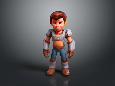 Cartoon Style 3D Man Model Wearing Gray Top Blue Pants Brown Boots And Shoulder Armor 3d model