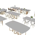 Modern Dining Table Set Featuring Various Shapes Tables Chairs Vases And Plants 3d model