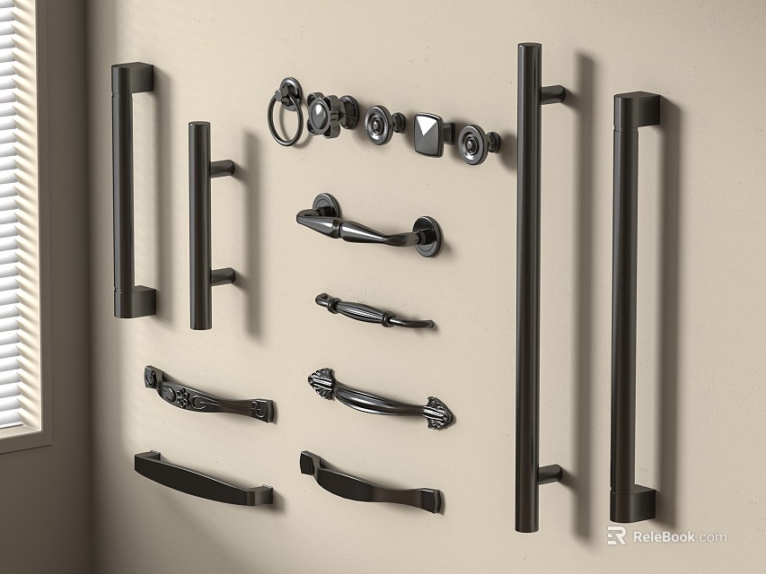 Various Types Black Metal Handles For Cabinet Drawer And Furniture Decor 3d model 