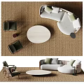 Light Gray L shaped Sofa And Round Coffee Table Set With Green Cushions And Brown Carpet