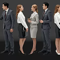 Group of Business Professionals in Formal Attire Standing with Documents and Coffee