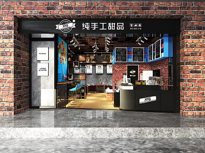 Brick Wall Open Milk Tea Shop With Handmade Desserts And Bar Counter In Bao'an District 3d model