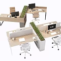 Modern Office Desk Chair Combination With Divider Plants And Workspace Setup 3d model