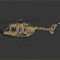 Detailed Helicopter 3D Model Featuring Camouflage Pattern Main Rotor Tail Rotor And Transparent Cockpit