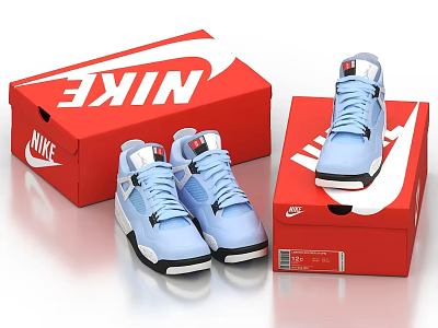 Light Blue Nike Sneakers With Red Branded Boxes And Classic Design 3d model