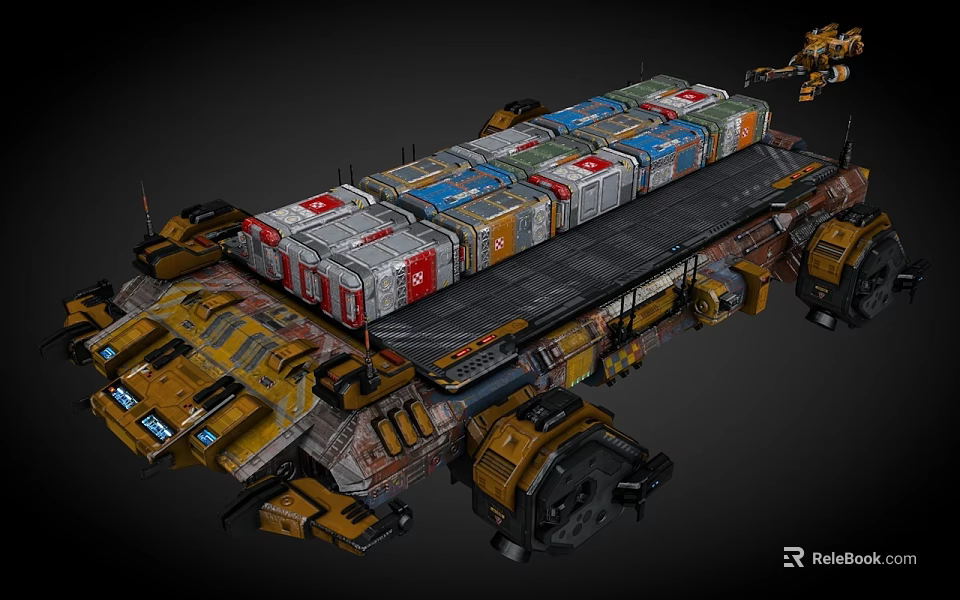 Space Cargo Transport Craft Design With Containers On Industrial Cargo Bay And Mechanical Arms 3d model 