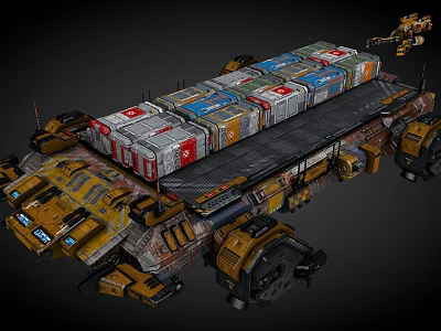 Space Cargo Transport Craft Design With Containers On Industrial Cargo Bay And Mechanical Arms 3d model