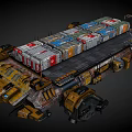 Space Cargo Transport Craft Design With Containers On Industrial Cargo Bay And Mechanical Arms