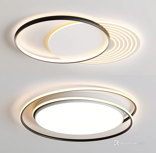 Modern Circular Ceiling Light With Layered Rings And LED Warm White Glow 3d model