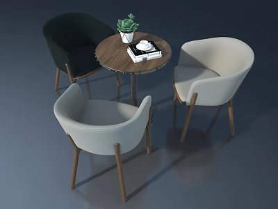 Hinged Door in Modern Room with Round Wooden Table Green Plant and Chairs 3d model