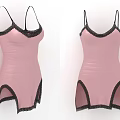 Elegant Pink Spaghetti Strap Dress With Black Lace Trim And Side Cutouts