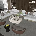 Modern Living Room Interior With Beige Sofa Coffee Table Set Accent Chairs And Decorative Pillows