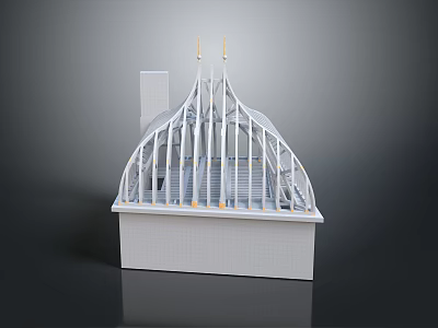 Detailed White Architectural Model With Arched Roof Decorative Spires And Chimney 3d model