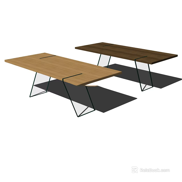 Two Wooden Desks With Metal Legs And Modern Geometric Design 3d model 