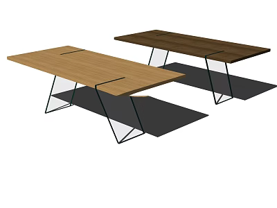Two Wooden Desks With Metal Legs And Modern Geometric Design 3d model