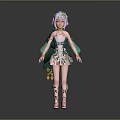 Fantasy Character With Pink Hair And Green Outfit Featuring Flower Decorations And Golden Accents