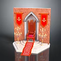 Decorative Commercial Equipment Display with Brick Wall Red Banners Wooden Chair and Candle Holders
