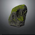 Gray Rock With Green Moss And Detailed Surface Texture On Gray Background