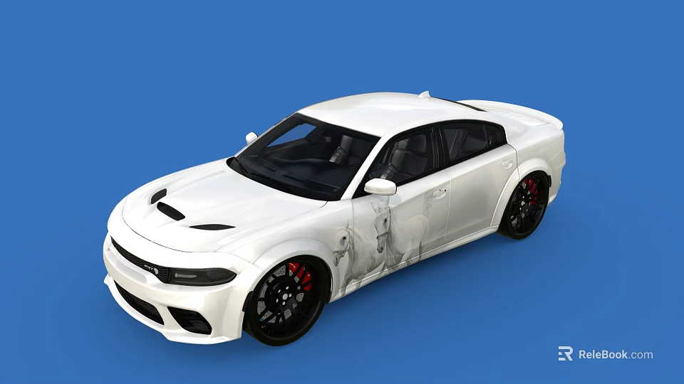 White Sports Sedan With Black Wheels Red Brake Calipers And Sporty Exterior Design 3d model 