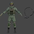 Military Soldier In Camouflage Uniform With Helmet Rifle And Russian Flag Patch