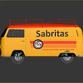 Vintage Yellow Bus With Red Roof And Metal Rack