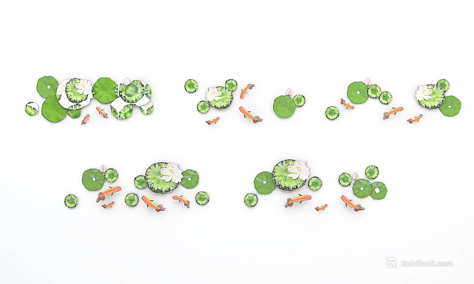 Wall Decor Featuring Green Lotus Leaves and Orange Fish 3d model