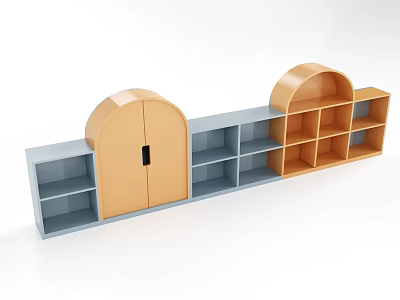 School Interior Storage Cabinet With Arch Design Gray Orange Multiple Compartments 3d model