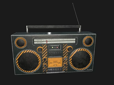 Retro FM Radio Boombox Speaker with Dual Striped Speakers Handle and Vintage Design 3d model