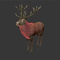 Red Reptile With Antler Like Horns In 3D Render Gray Background