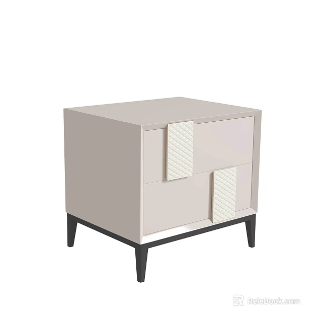 Modern Beige Nightstand With Textured Drawer Fronts And Black Legs 3d model 